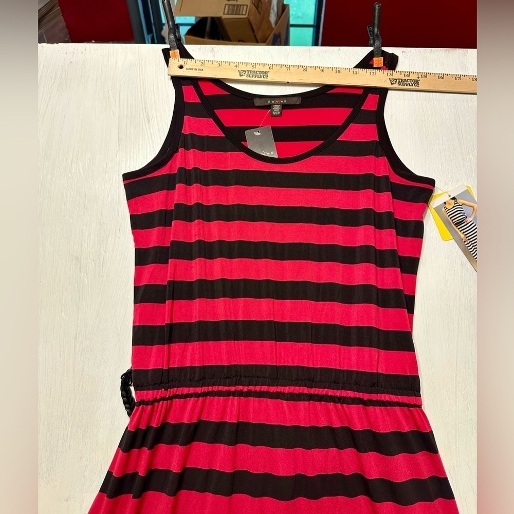 Fever Pink Ginger & Black Striped Maxi Dress Size Small Sleeveless Stretch NWT - Picture 4 of 10